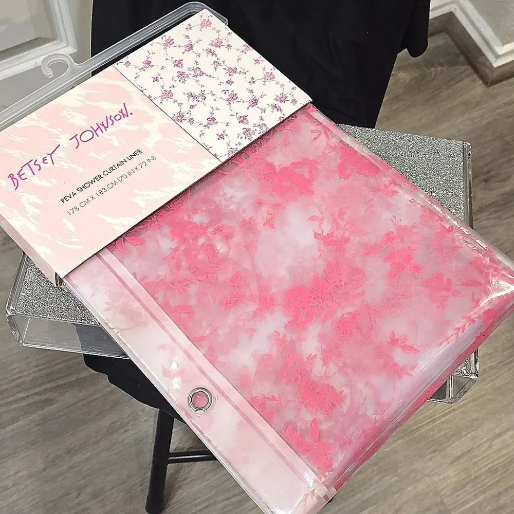 Betsey Johnson Pink Floral‎ Toile PEVA Shower Curtain Liner